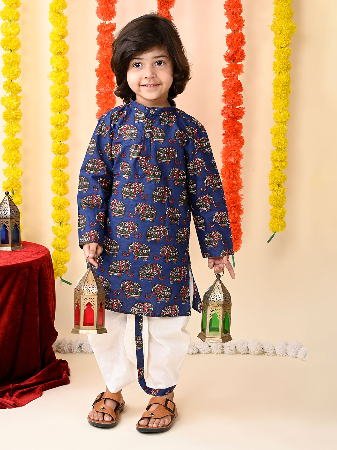 MoMaa Boys Animal Printed Regular Pure Cotton Kurta with Dhoti Pants