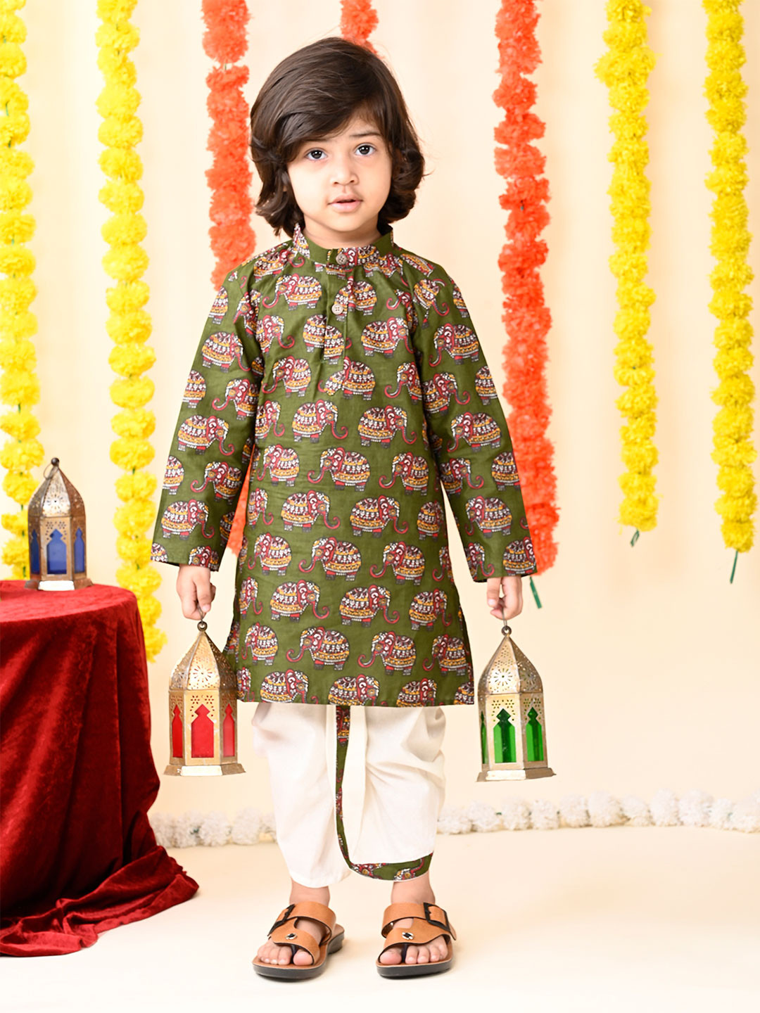 MoMaa Boys Animal Printed Regular Pure Cotton Kurta with Dhoti Pants