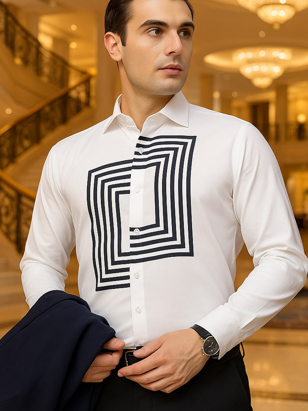 Hancock Men Premium Slim Fit Opaque Printed Giza Cotton Wrinkle Ressistant Party Shirt