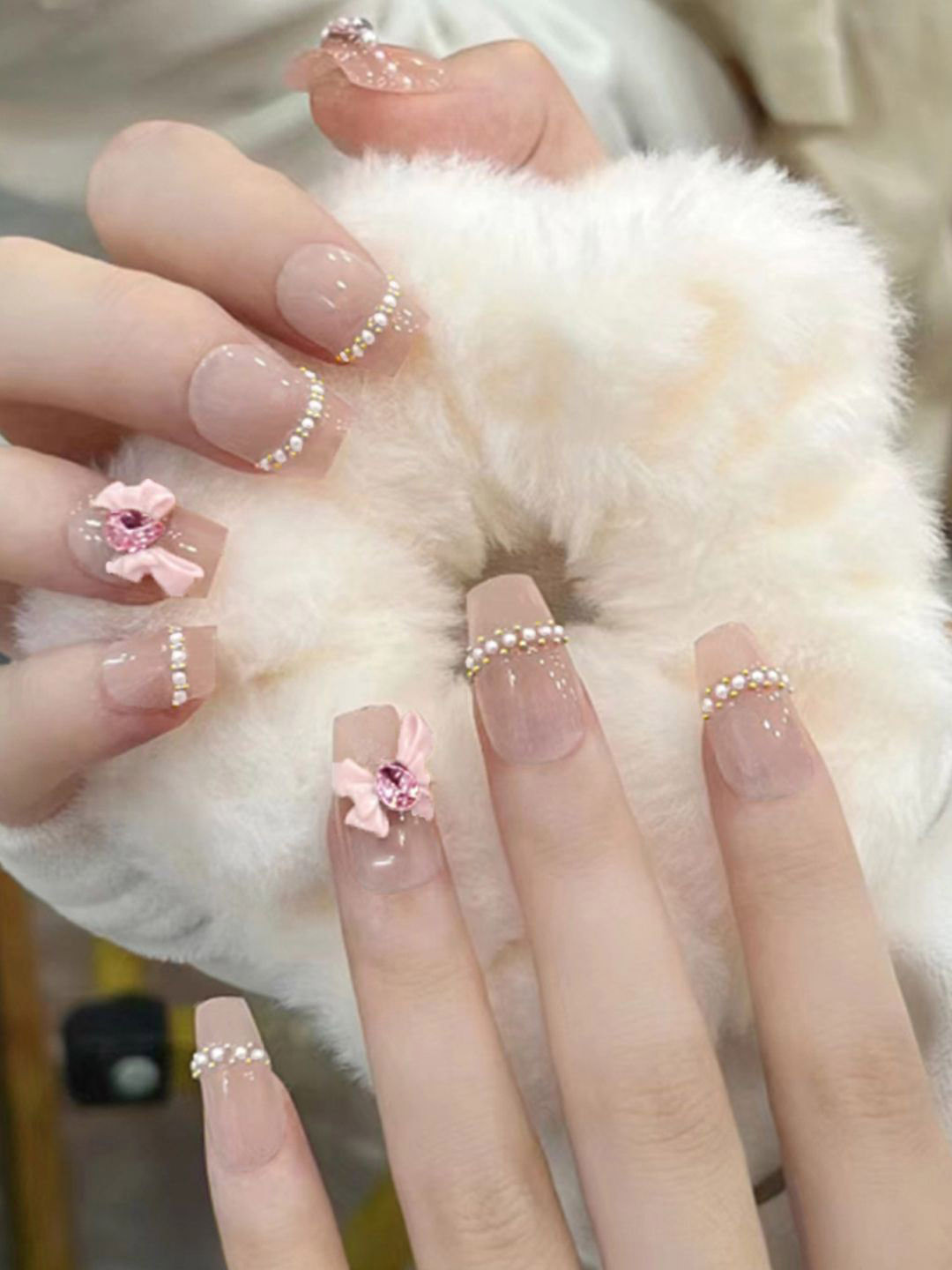 Secret Lives Set Of 24 Glossy With 3D Heart Bow Design Press On Artificial Nails