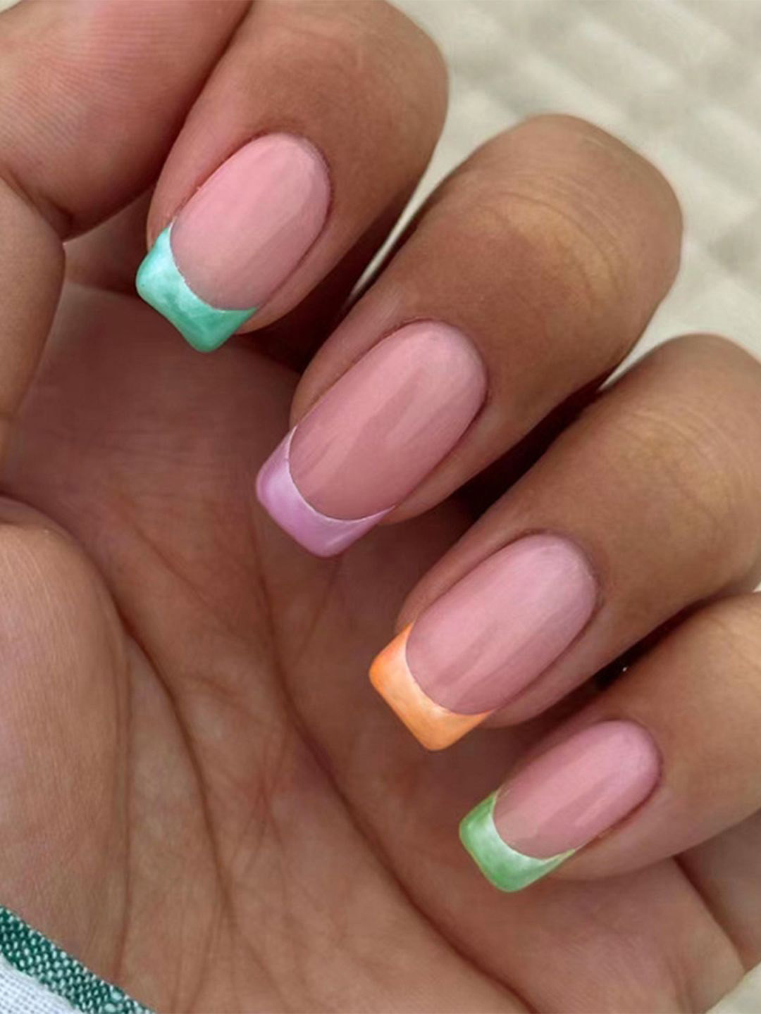 Secret Lives Set Of 24 Glossy With Multi French Tips Design Artificial Nails & Swab