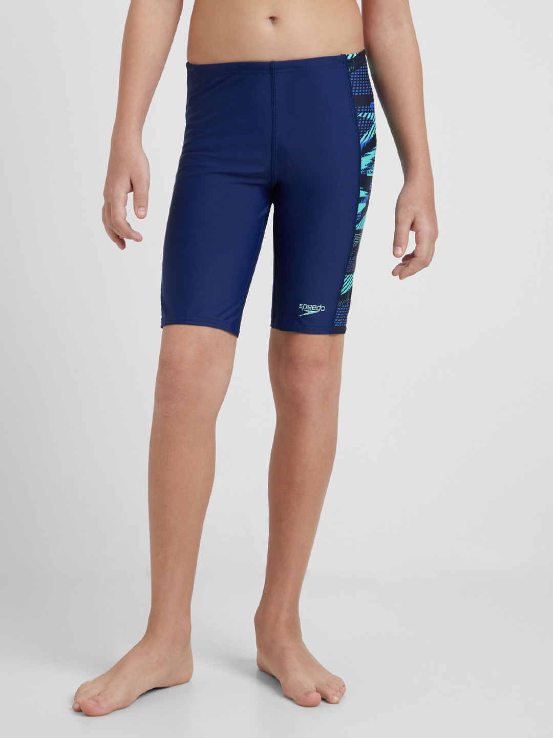 Speedo Boys Endurance10 Side Panel Hyperboom Print Jammer With UPF 40+ Sun Protection