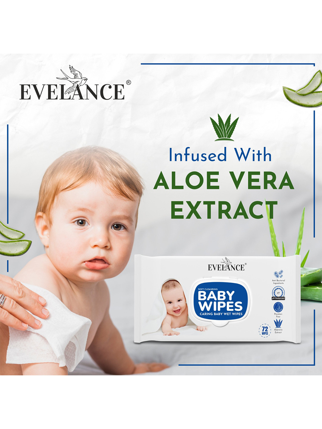 EVELANCE Soft & Cleaning Baby Wet Wipes With Lid - 72 Wipe