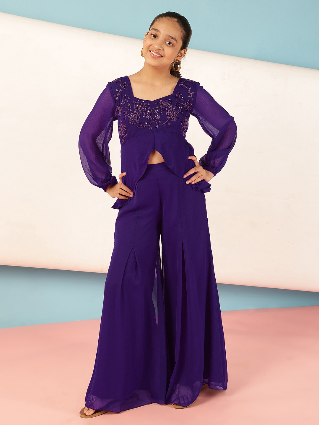 Antheaa  Embordered  Top With Trousers