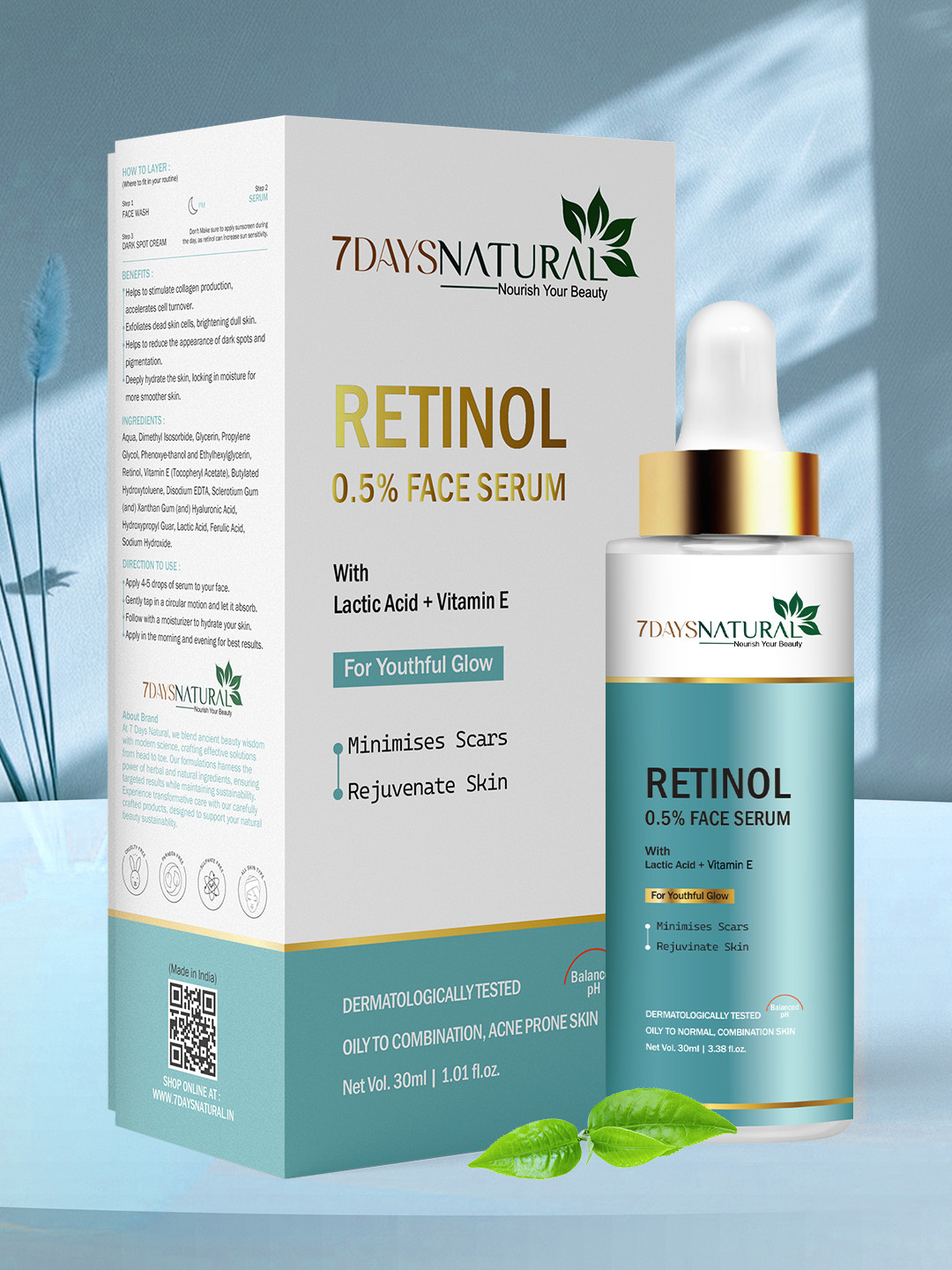 7DAYSNATURAL Natural Nourish Your Beauty Retinol Lactic Acid & Vitamin E Face Serum - 30 ml