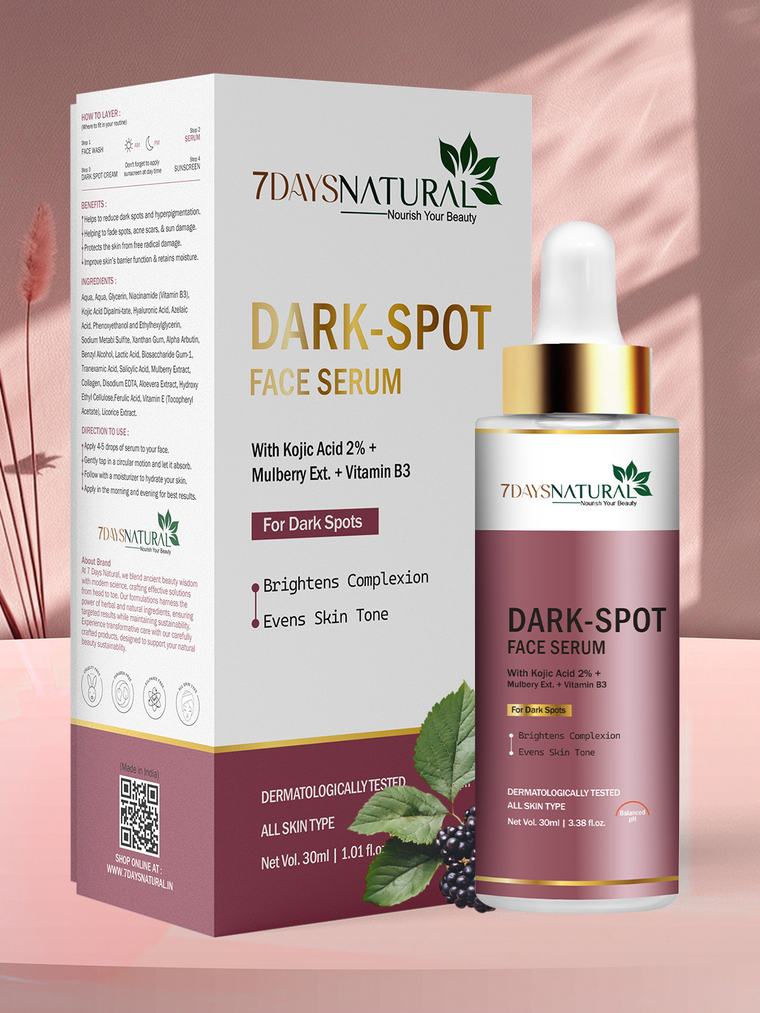 7DAYSNATURAL Natural Nourish Your Beauty 2% Kojic Acid Dark Spot Face Serum- 30 ml