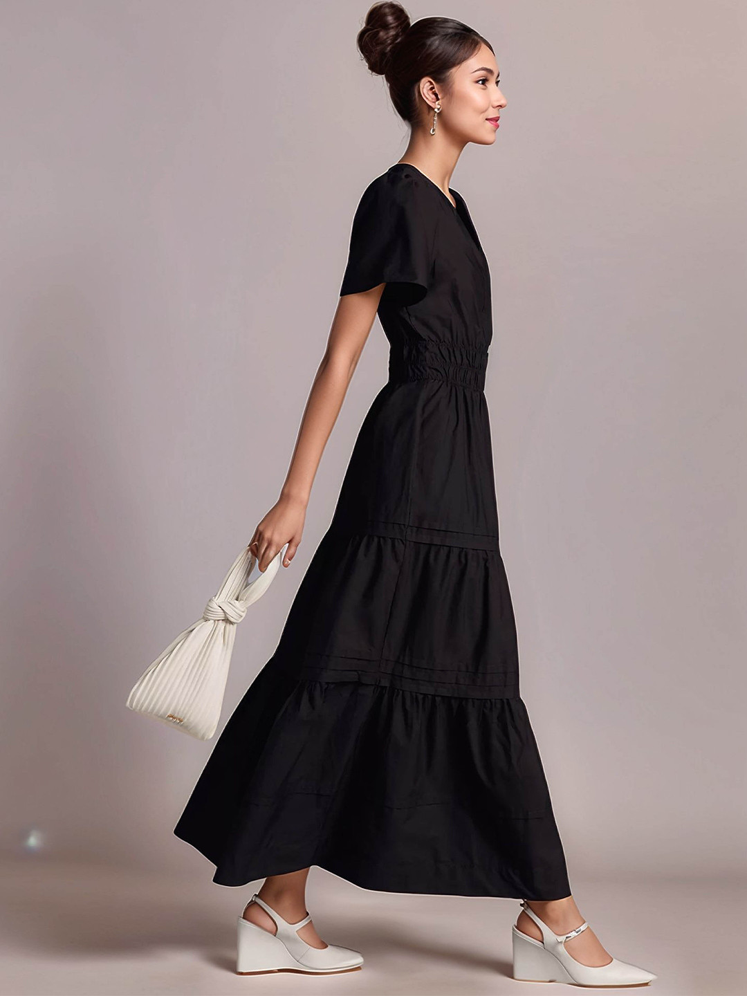 DressBerry Women Black Solid Poly Rayon Ankle Length Dress