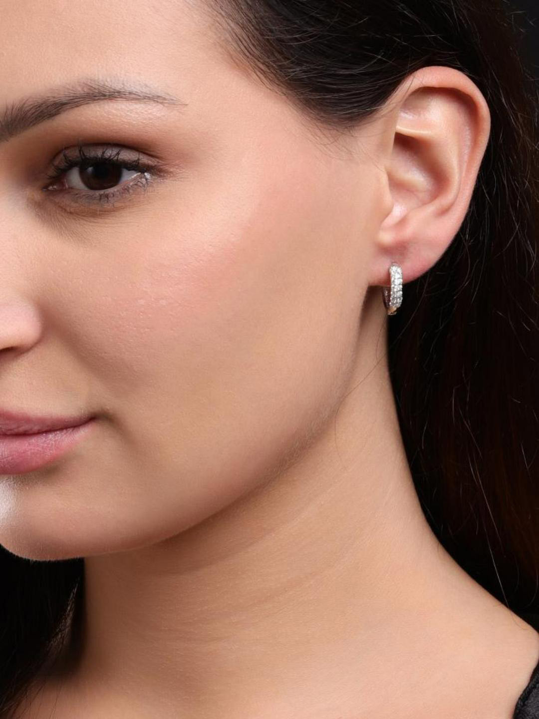 Soraya Luxe 925 Sterling Silver Moissanite Diamond Rhodium-Plated Lunar Loop Earrings