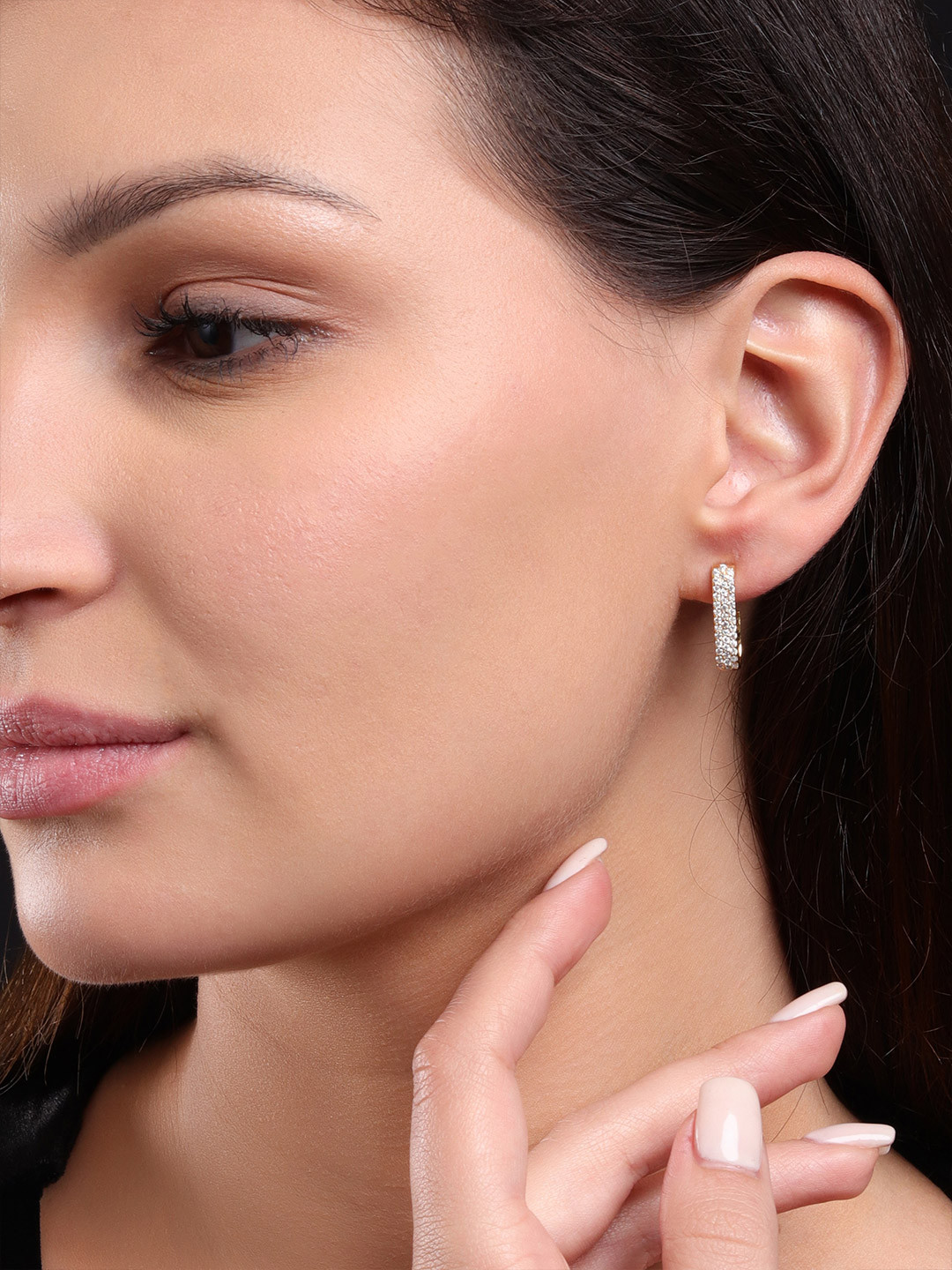 Soraya Luxe 925 Sterling Silver Moissanite Diamond 18K Gold Plating Semi Hoop Earrings