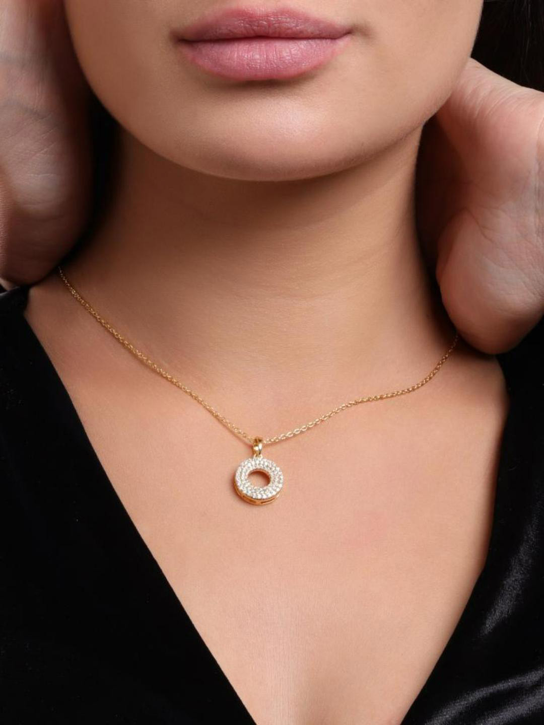 Soraya Luxe 925 Sterling Silver Moissanite Diamond 18K Gold Plated Pave Pendant Necklace