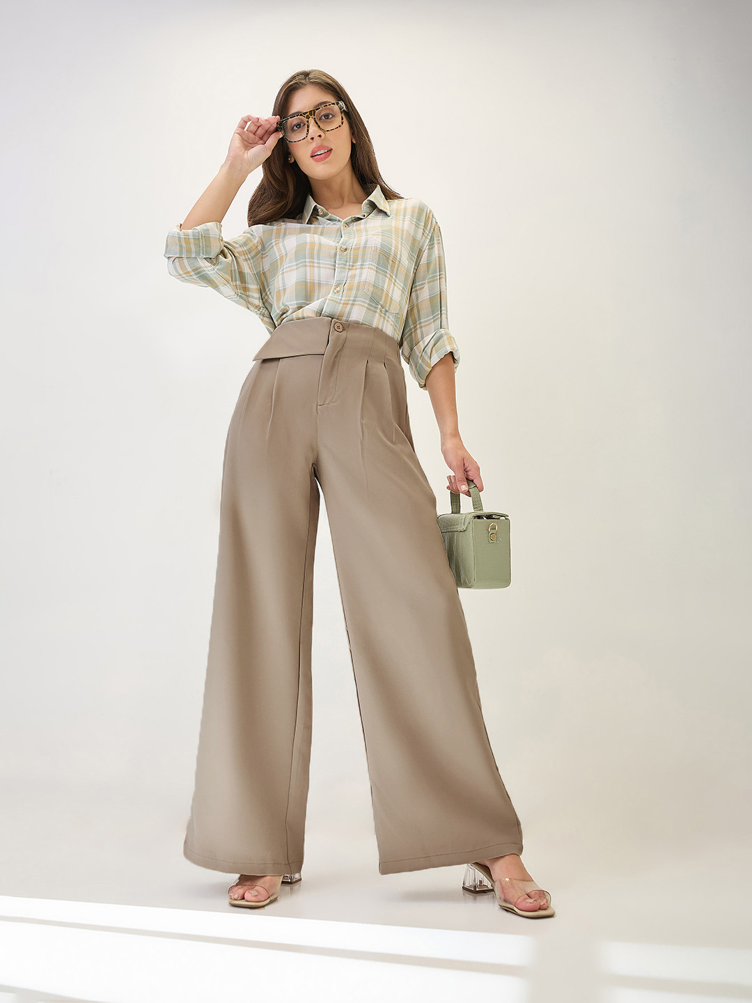 Globus Solid Mid Rise Pleated Formal Korean Pants