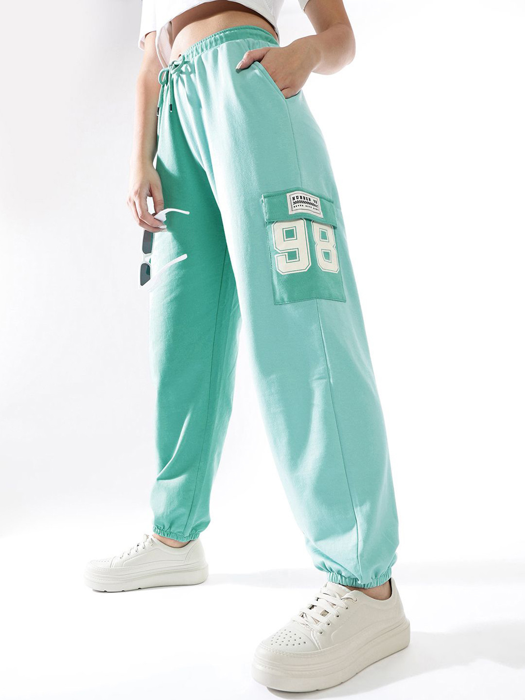 Hubberholme Women Cotton Colourblocked Relaxed-Fit Cargo Printed Track Pants