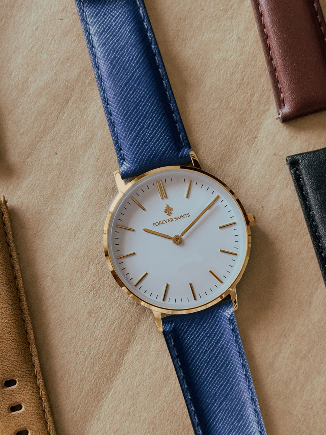 FOREVER SAINTS Women Brass Patterned Dial & Leather Straps Analogue Watch FSCW201WL01A