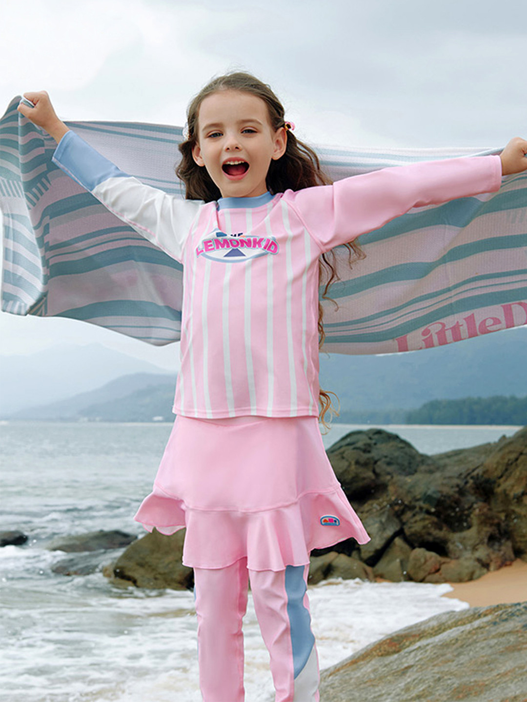 Little Surprise Box LLP Girls Striped Swimsuit With UPF 50+