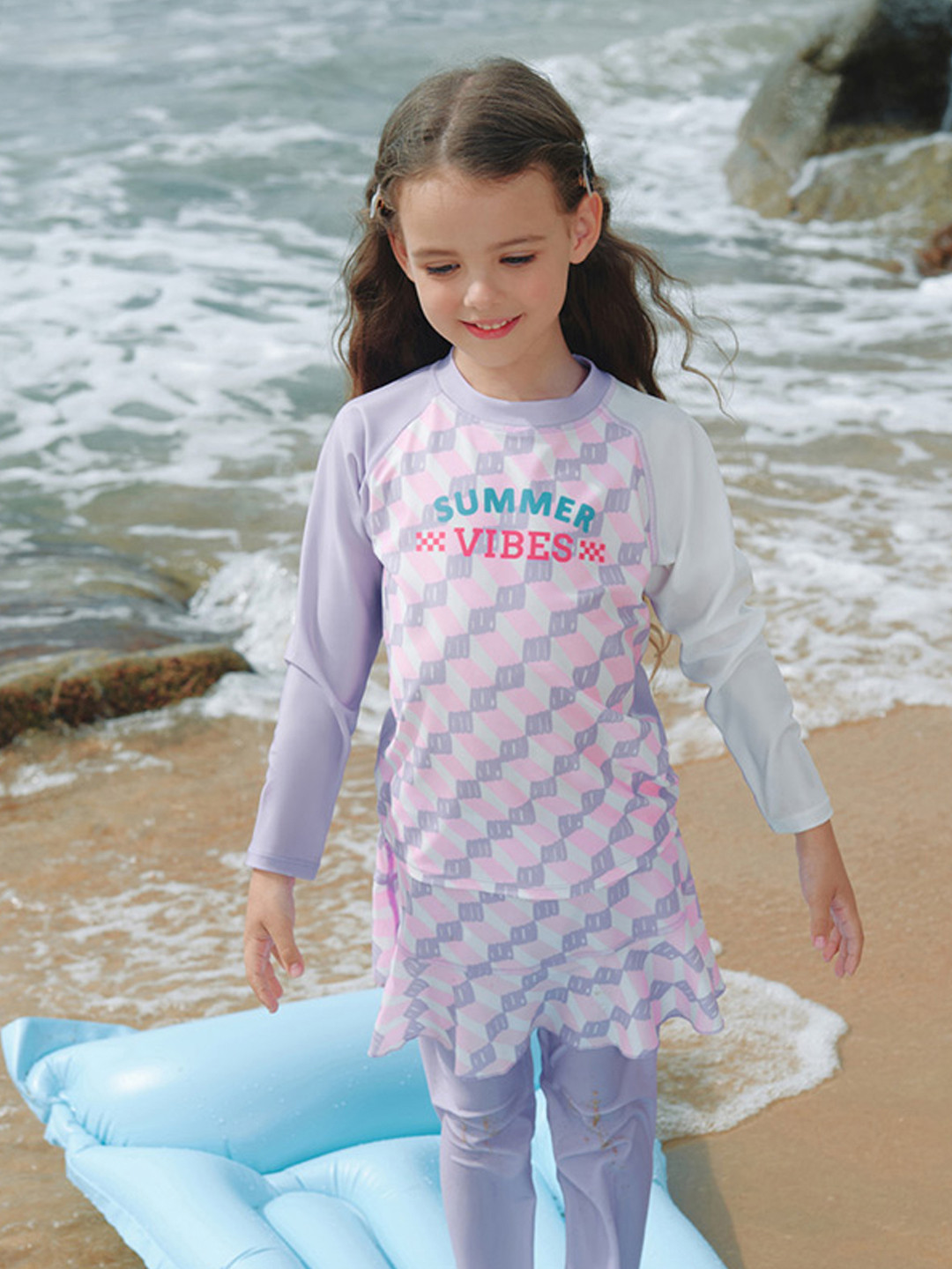 Little Surprise Box LLP Girls Checkered 2-Piece Swimsuit With UPF 50+