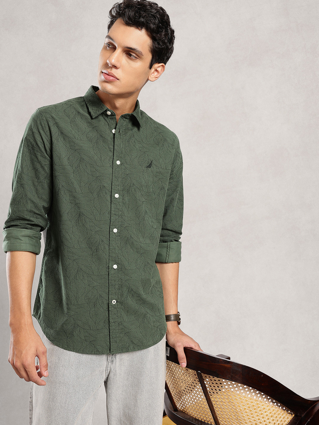 Nautica Pure Cotton Classic Fit Tropical Printed Corduroy Shirt