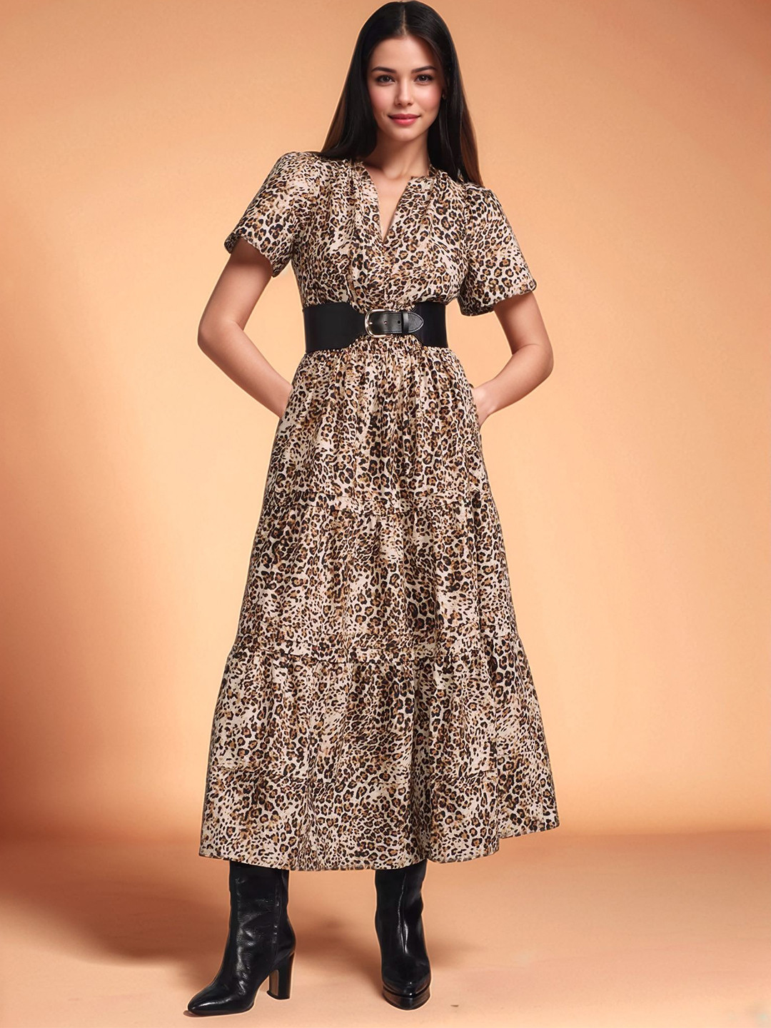 Roadster Tiger Print Ankle Length Fit and Flare Dress