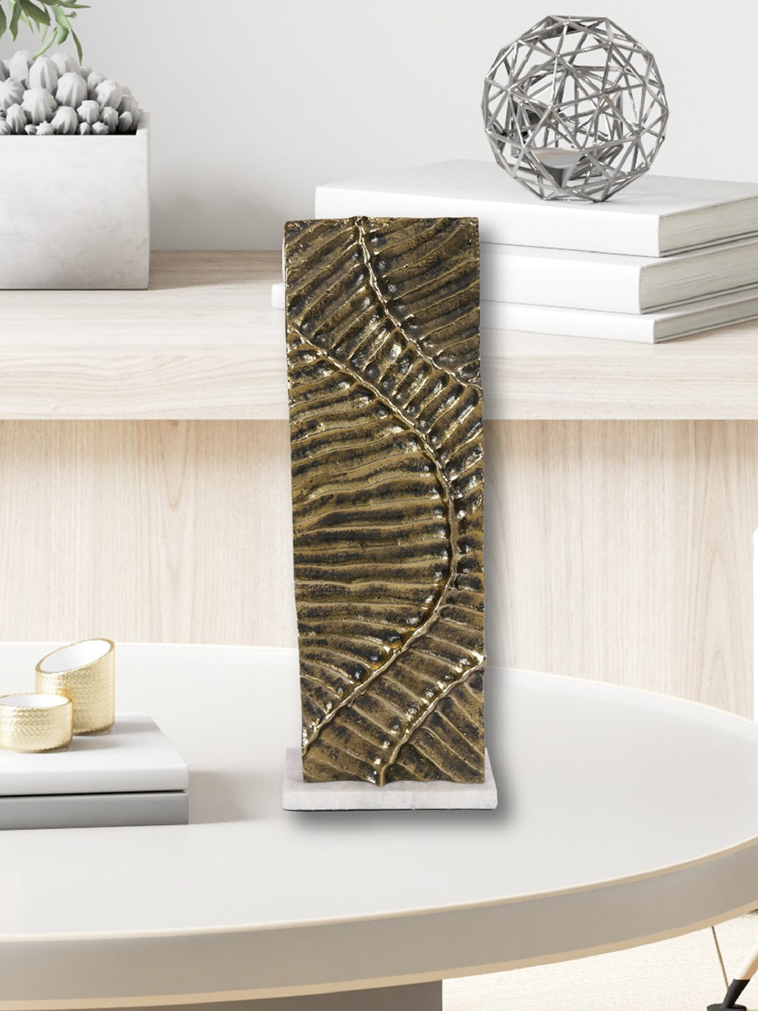 Cocovey Homes Gold Metal Metallic Living Room Medium Showpiece - 16.5 Inches