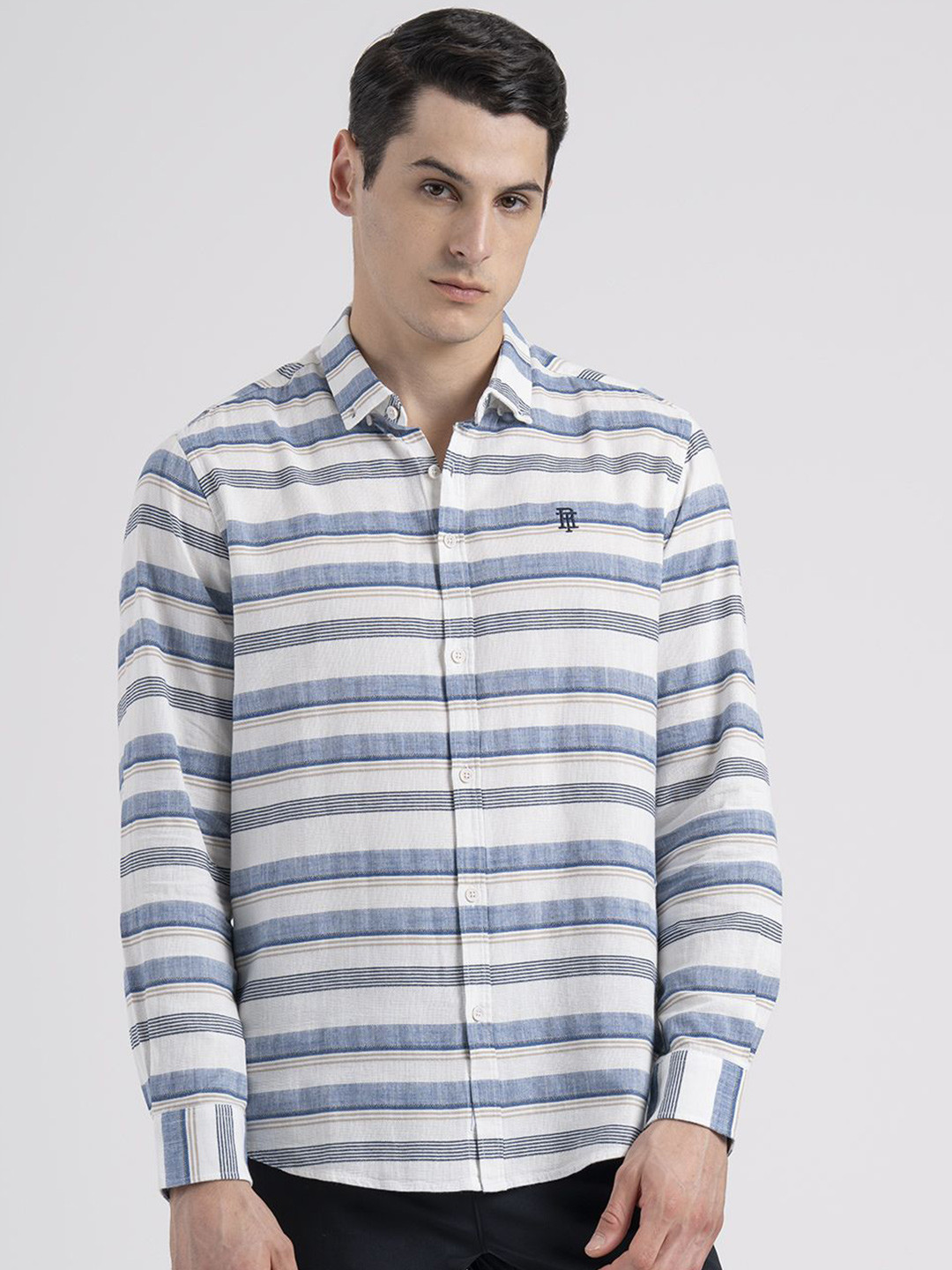 Red Tape Men Relaxed Horizontal Stripes Oxford Striped Casual Loose Fit Shirt