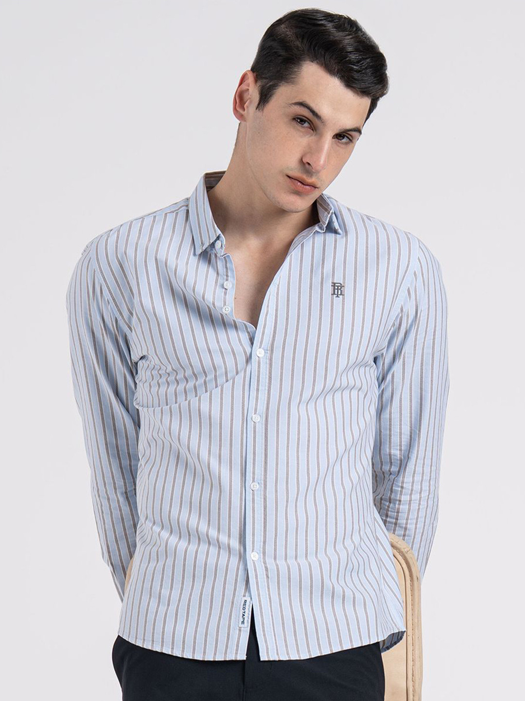 Red Tape Men Pure Cotton Button Down Full Sleeve Striped Loose Fit Shirt