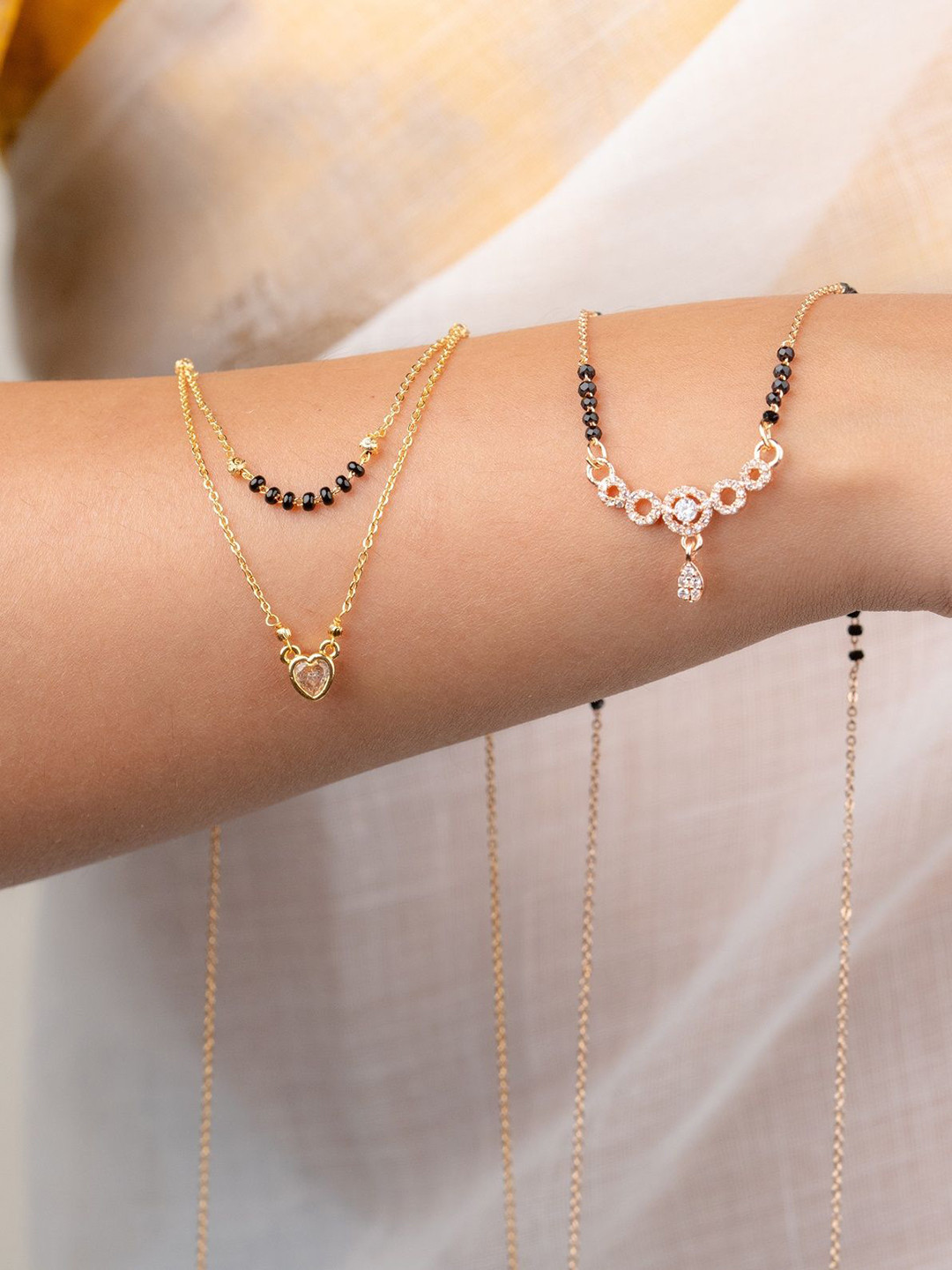 Zeraki Jewels Simran & Rihanna Pack Of 2 Artificial Stones and Beads Mangalsutra