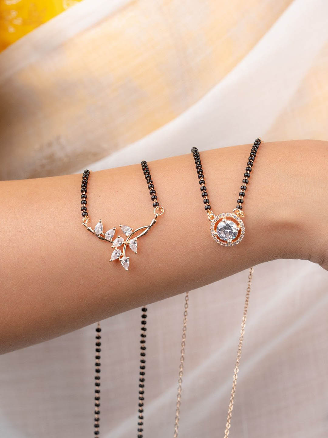 Zeraki Jewels Suhana & Khushi 2 Rose Gold-Plated Artificial Stones and Beads Mangalsutras