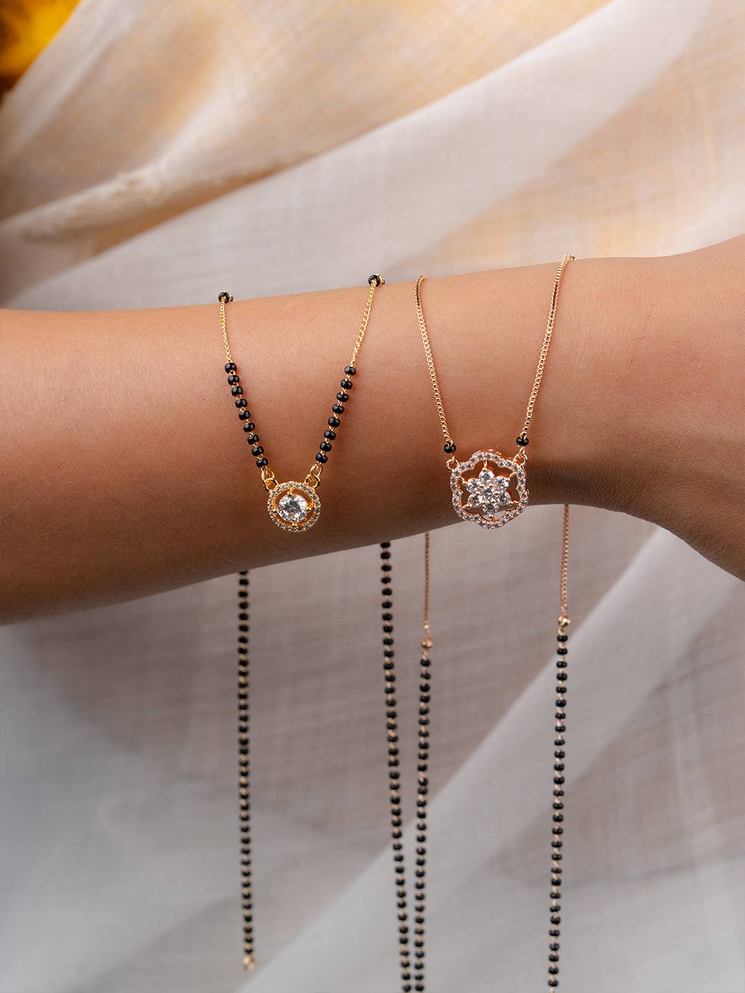 Zeraki Jewels Pack Of 2 Emily Mangalsutra & Solitaire Diamond Flower Mangalsutra