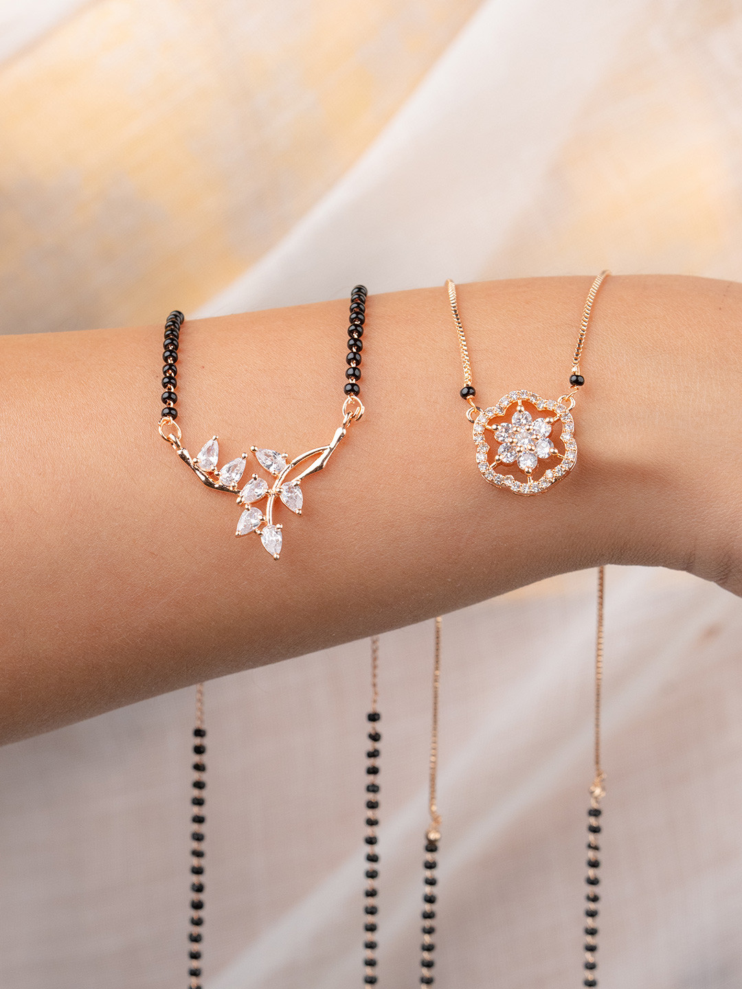 Zeraki Jewels Khushi &  Solitare Diamond Pack Of 2 Artificial Stones and Beads Mangalsutra