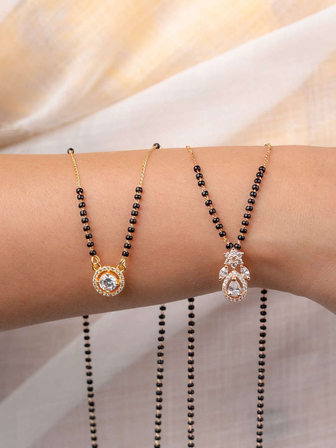 Zeraki Jewels Emily & Aanya Pack Of 2 Gold-Plated Artificial Stones and Beads Mangalsutra