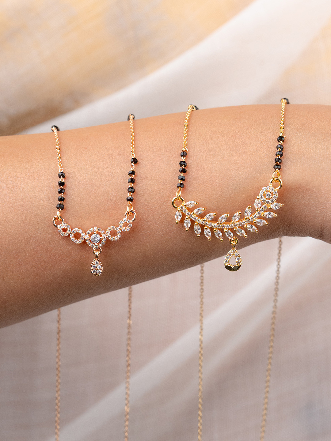 Zeraki Jewels Rihanna & Archi Pack Of 2 Gold-Plated Artificial Stones & Beads Mangalsutra