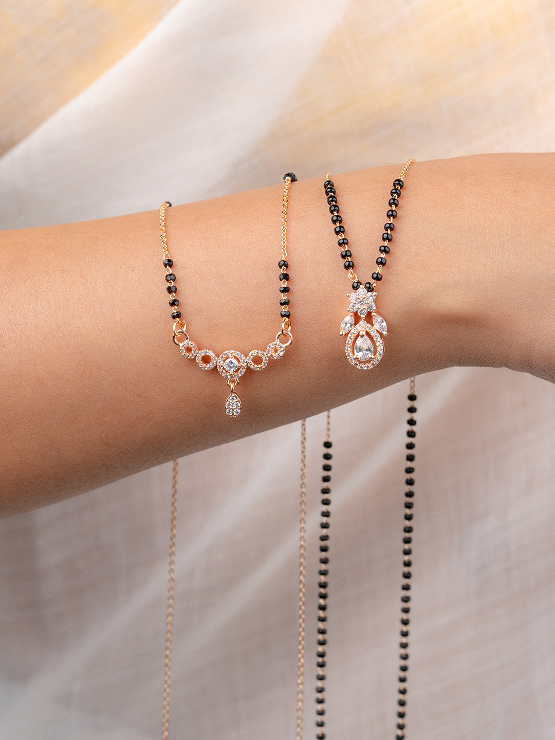 Zeraki Jewels Rihanna & Aanya 2 Rose Gold-Plated Artificial Stones and Beads Mangalsutras