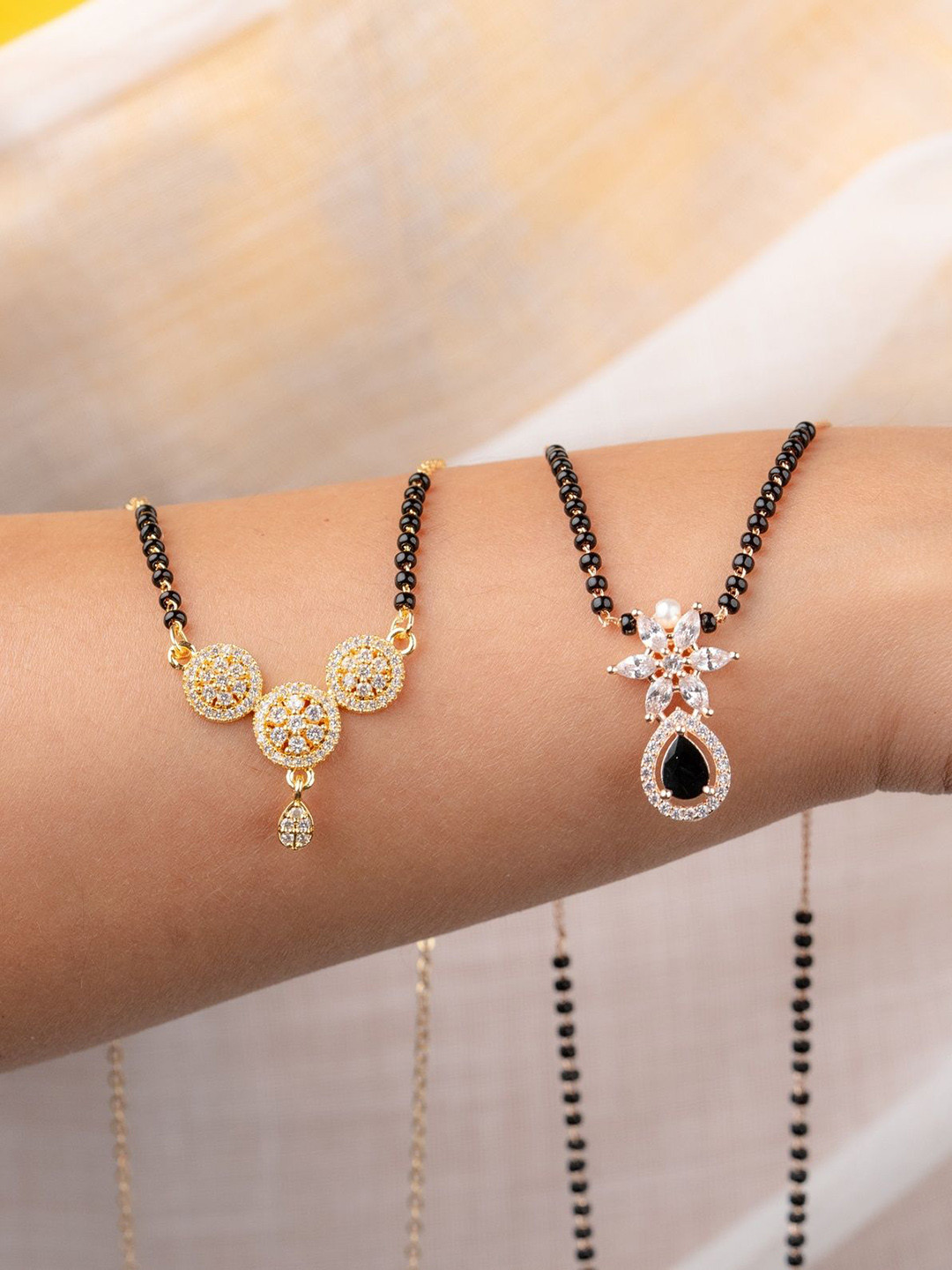 Zeraki Jewels Ahana & Kisna Pack Of 2 Rose Gold-Plated Artificial Stones Mangalsutra
