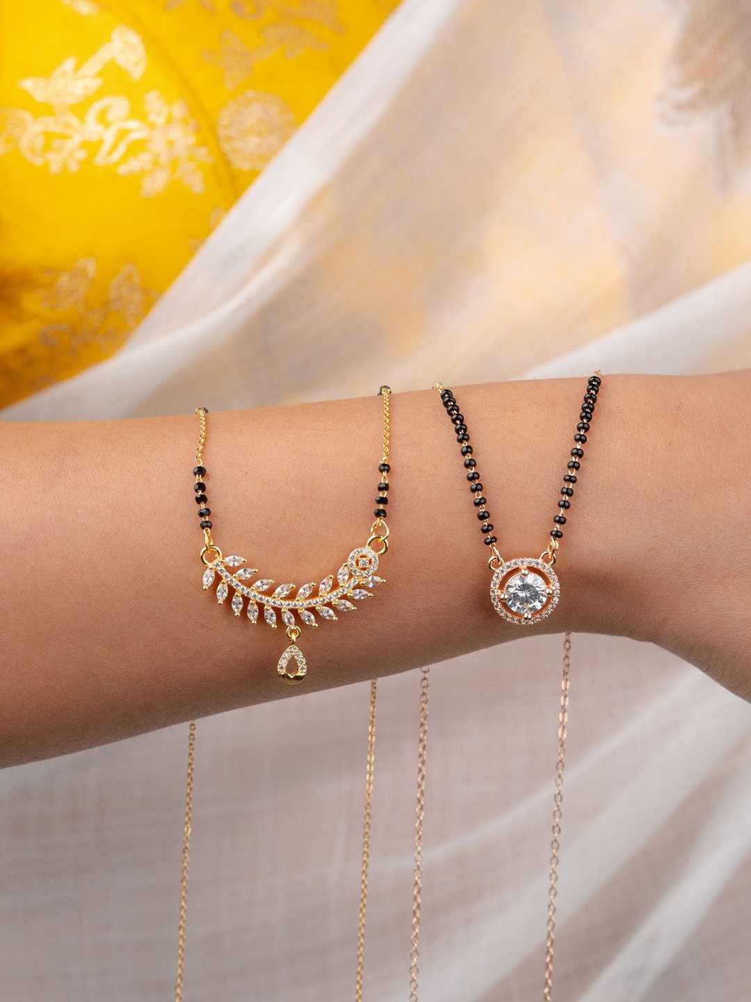 Zeraki Jewels Pack Of 2 Gold-Plated Archi Mangalsutra & Suhana Mangalsutra