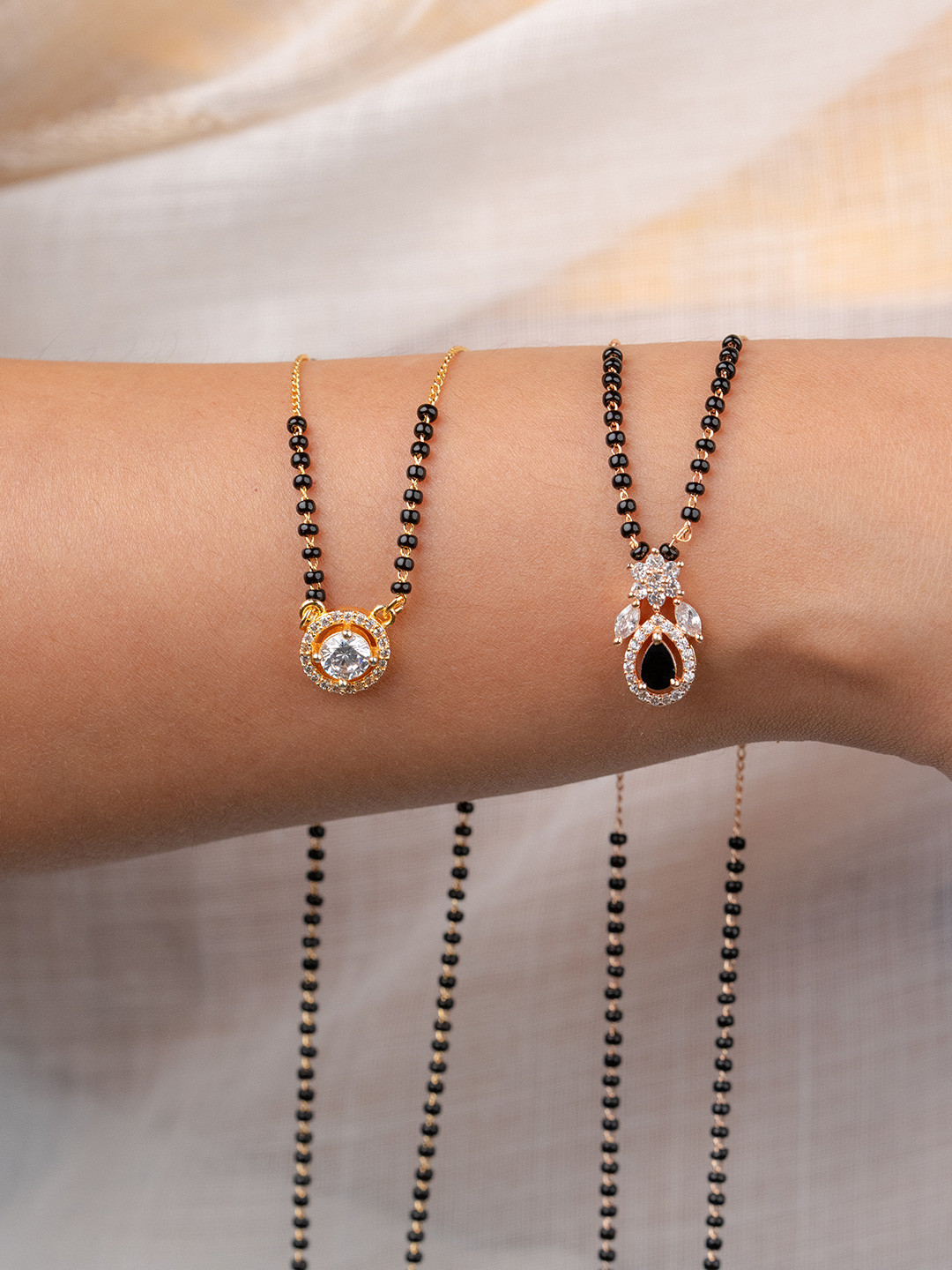 Zeraki Jewels Emily & Aanya Pack Of 2 Gold-Plated Artificial Stones and Beads Mangalsutra