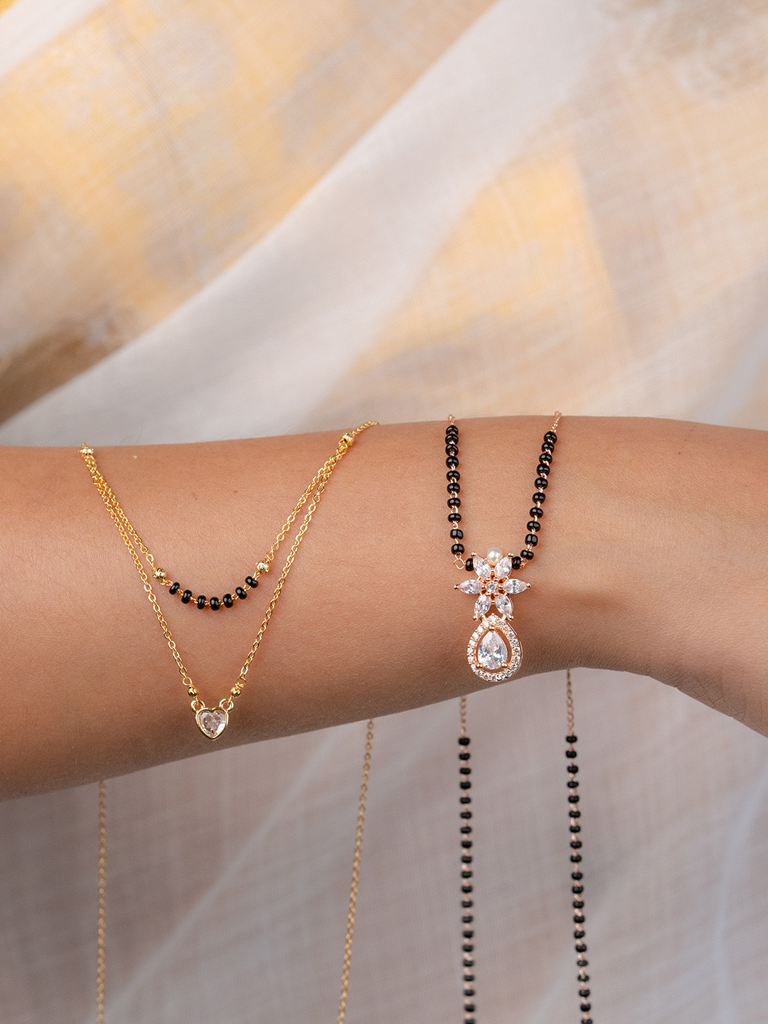 Zeraki Jewels Ahana & Simran Pack Of 2 Gold-Plated Artificial Stones and Beads Mangalsutra