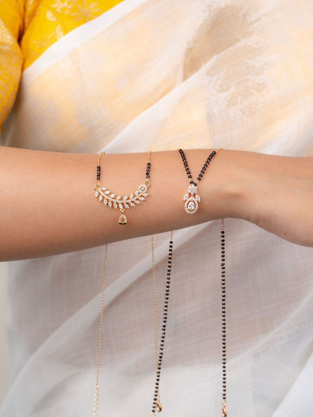 Zeraki Jewels Pack Of 2 Gold-Plated Aanya Mangalsutra & Archi Mangalsutra
