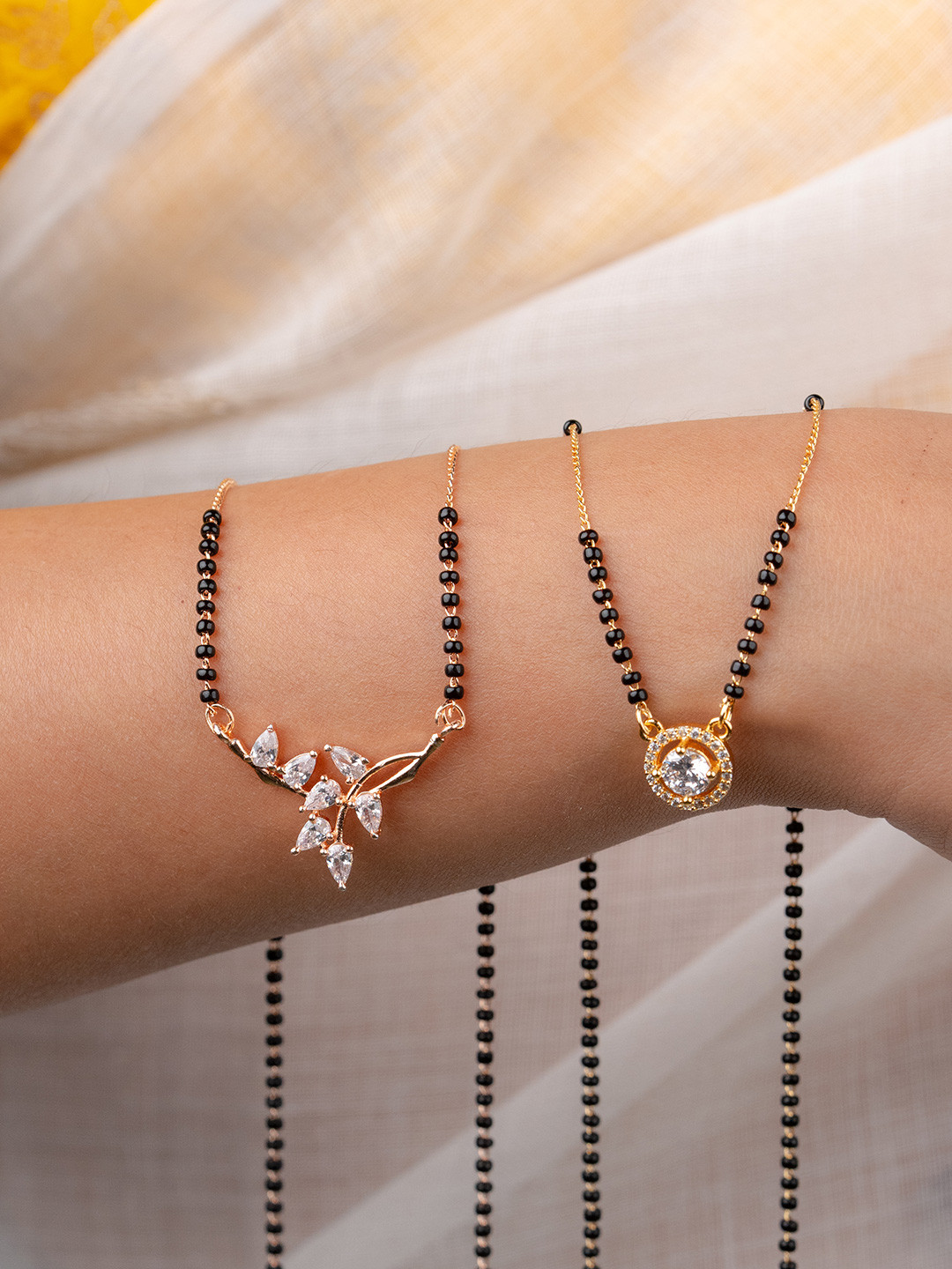 Zeraki Jewels Emily & Khushi Pack Of 2 Gold Plated Artificial Stones and Beads Mangalsutra