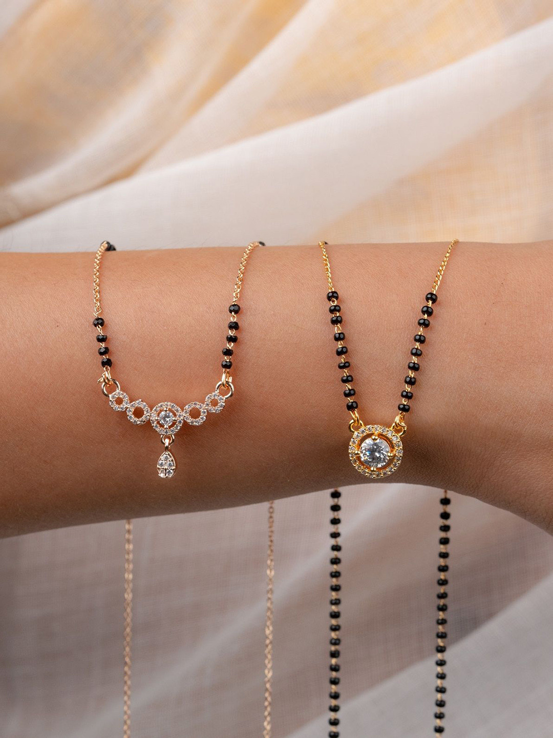 Zeraki Jewels Emily & Rihanna Pack Of2 Gold-Plated Artificial Stones and Beads Mangalsutra