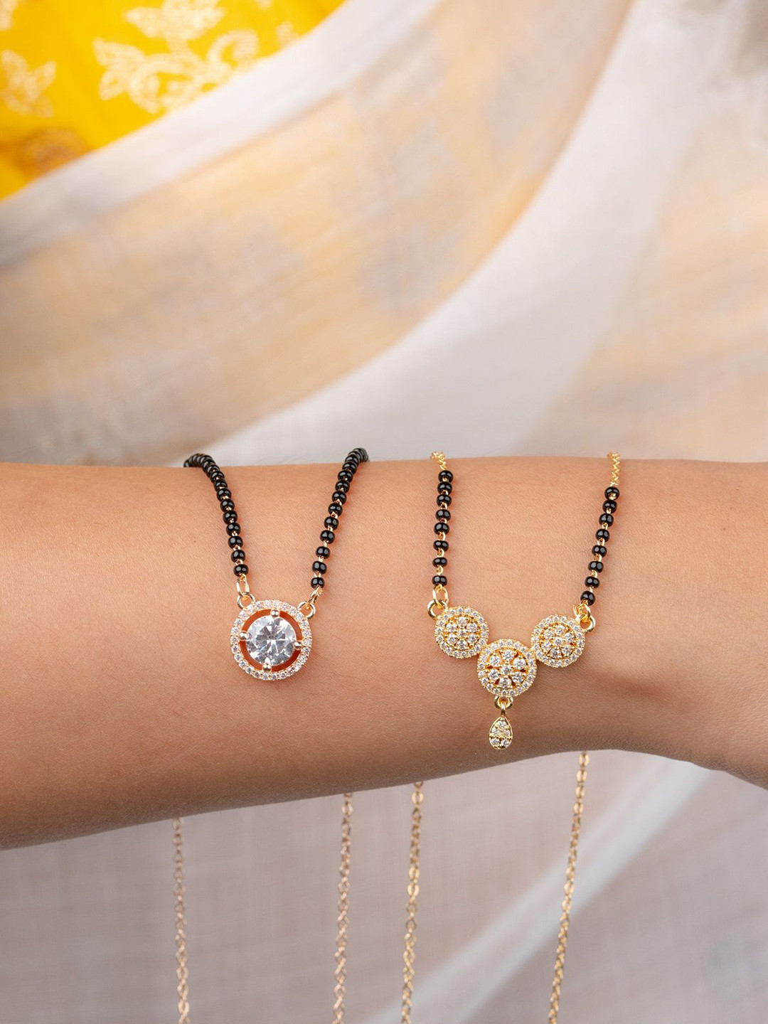 Zeraki Jewels Kisna & Suhana Pack Of 2 Rose Gold-Plated Artificial Stones Mangalsutra