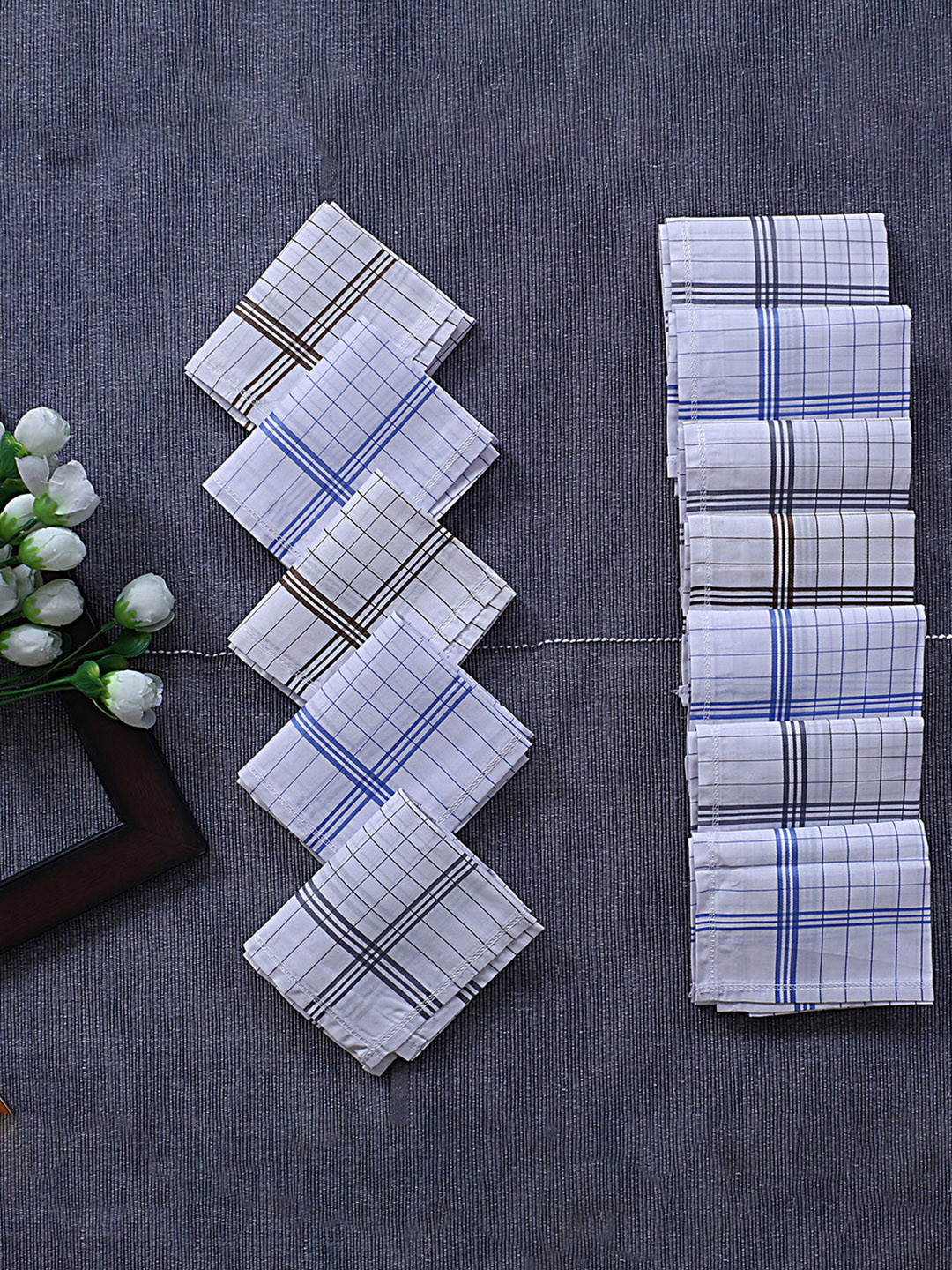 Kuber Industries Men & Boys Set Of 12 White Check Print Cotton Sweat Absorbent Hankies