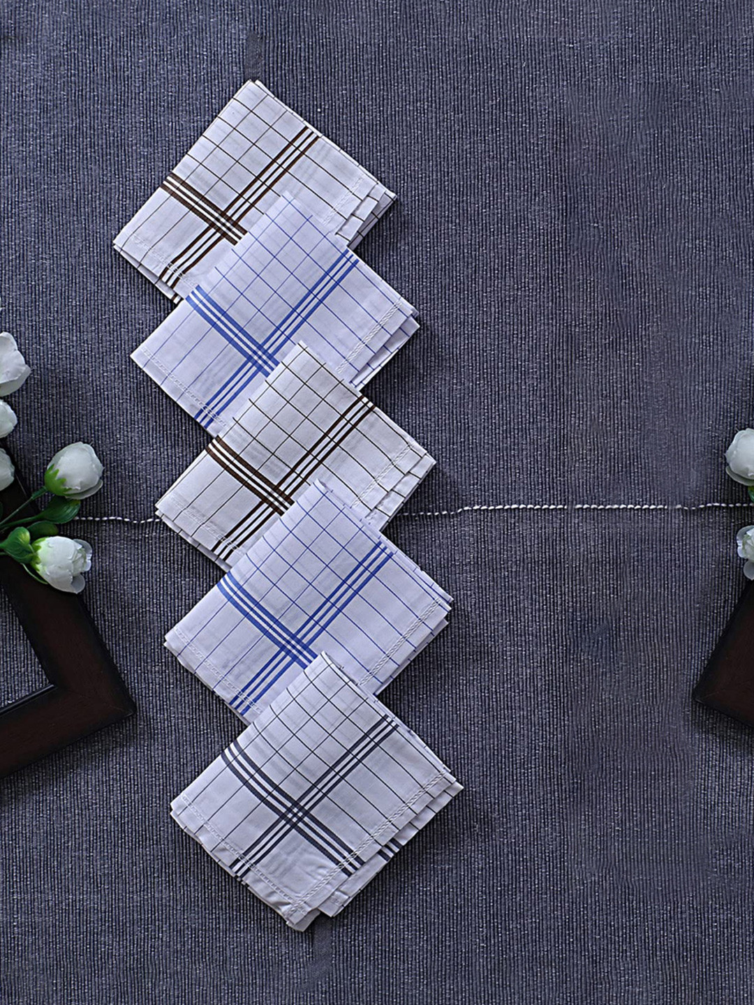 Kuber Industries Men & Boys Set Of 6 White Check Print Cotton Sweat Absorbent Hankies