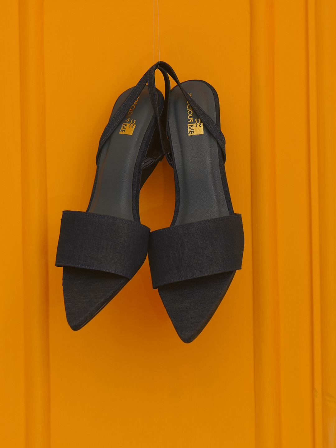 PreciousME Denim Pointed Toe Tie Up Wedge Heel Sandals