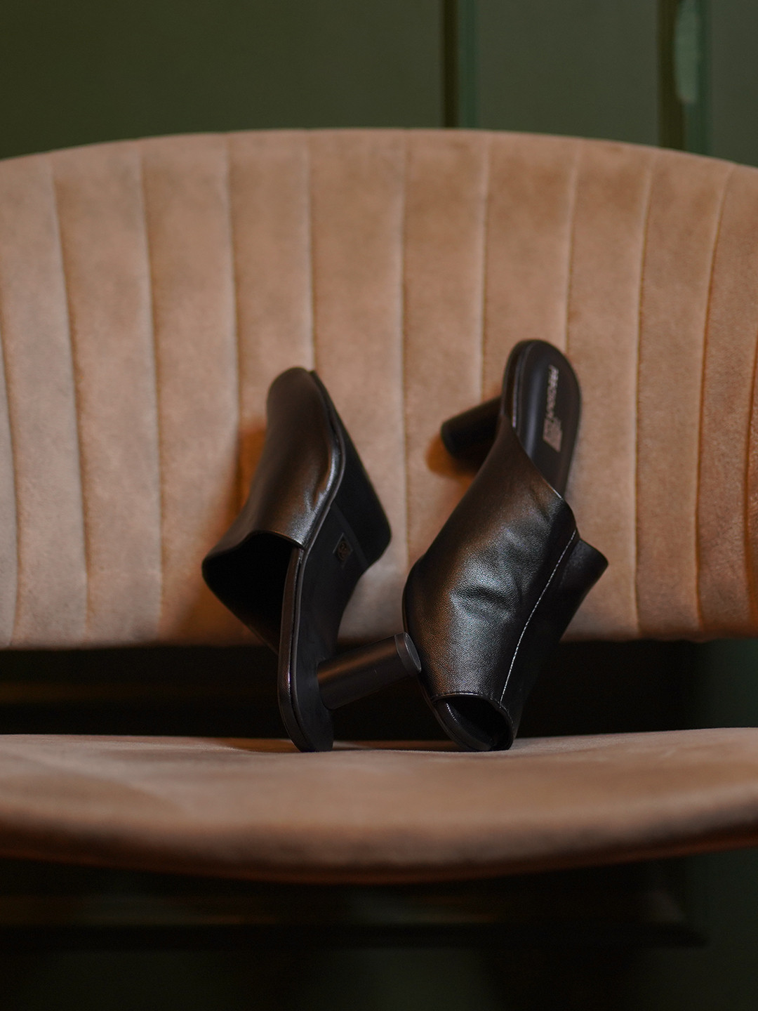 PreciousME Soft Leather Round Peep Toe Heels