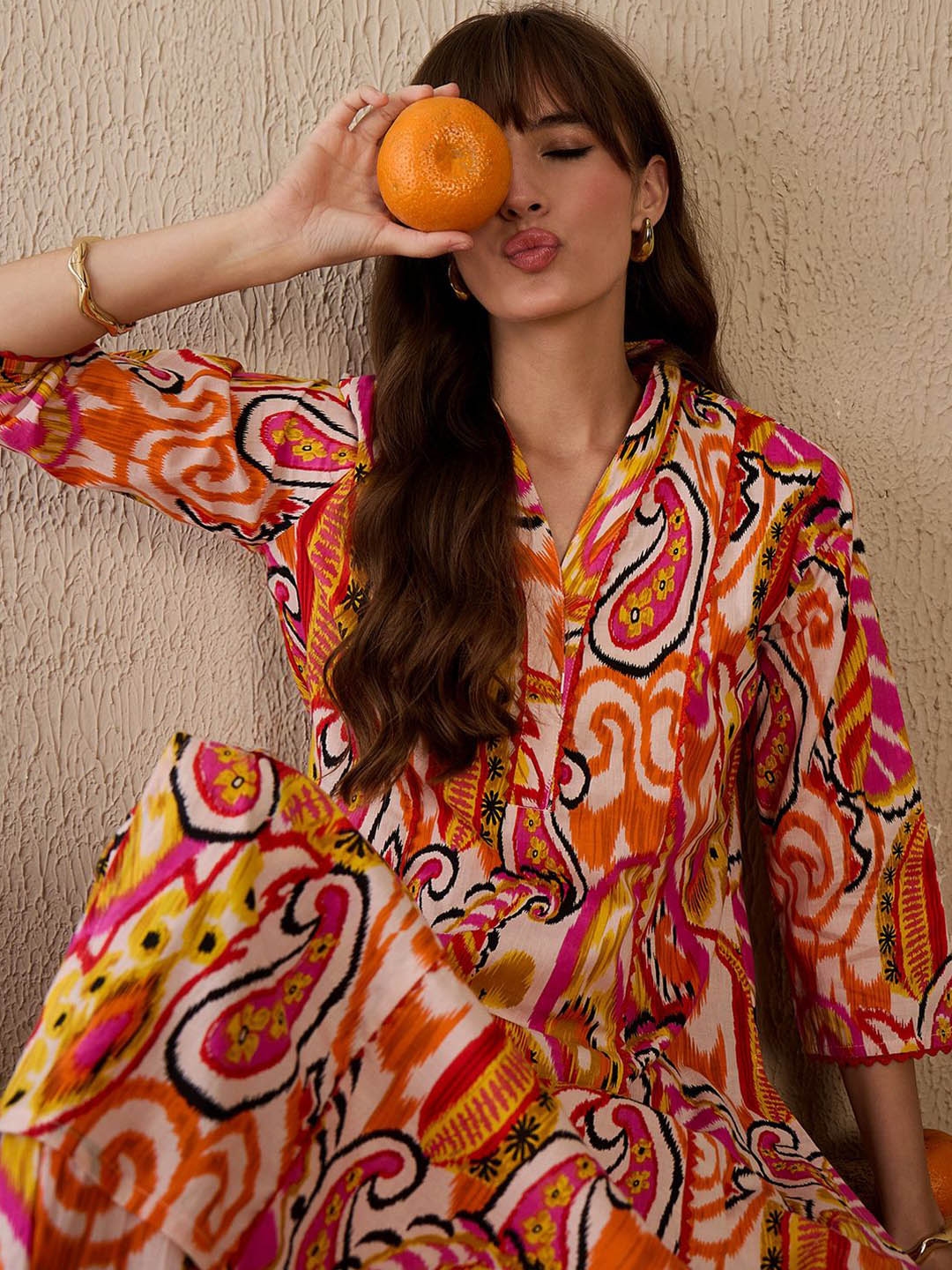 Indo Era Women Printed Panelled Pure Cotton Kurta With Trousers - Kurta Sets for Women 32973565 | Myntra