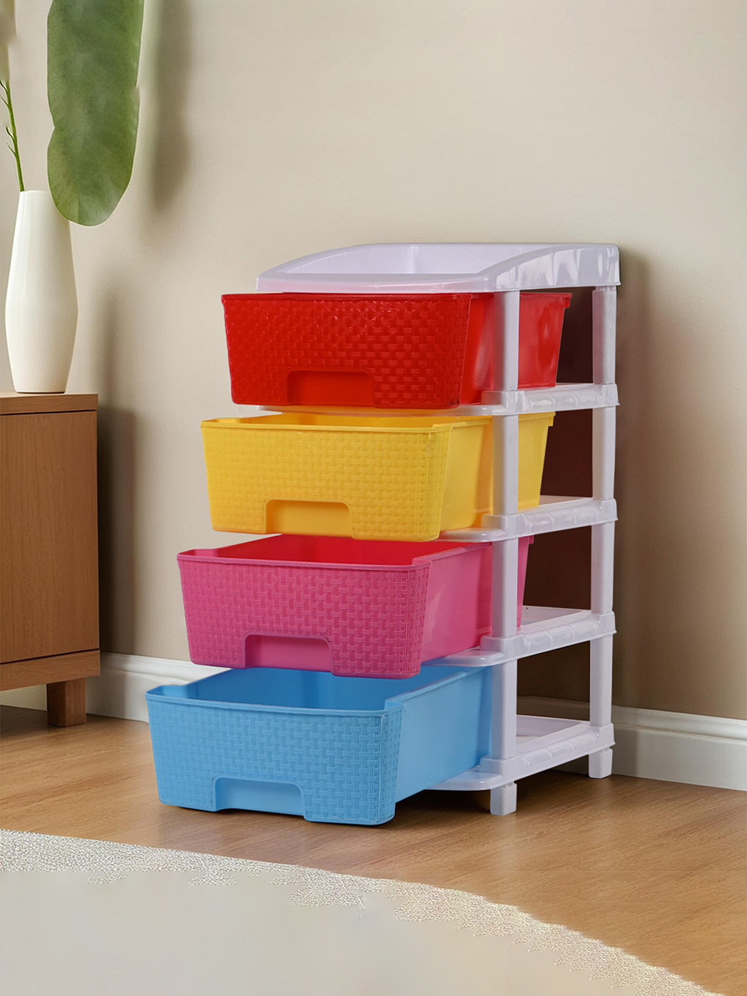 Aura Yellow 4-Tier Collapsible Multipurpose Plastic Cabinet Drawer Storage Organizer