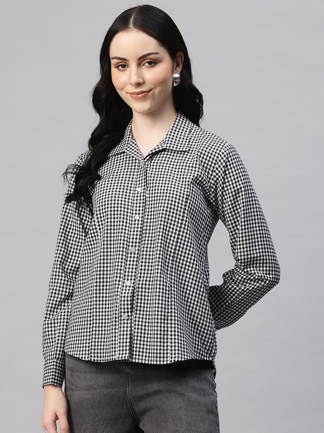 One Femme Modern Gingham Checked Casual Shirt