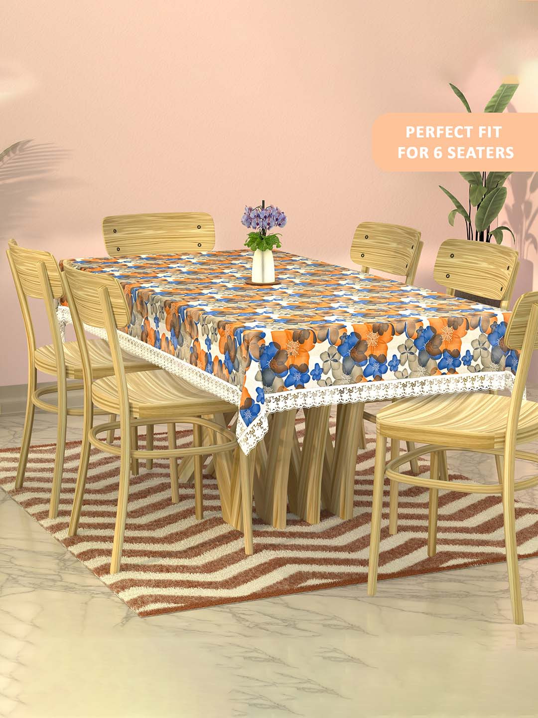 Aura White Combo Set Of 2 Floral Plastic 6 Seater Dining Table Cover