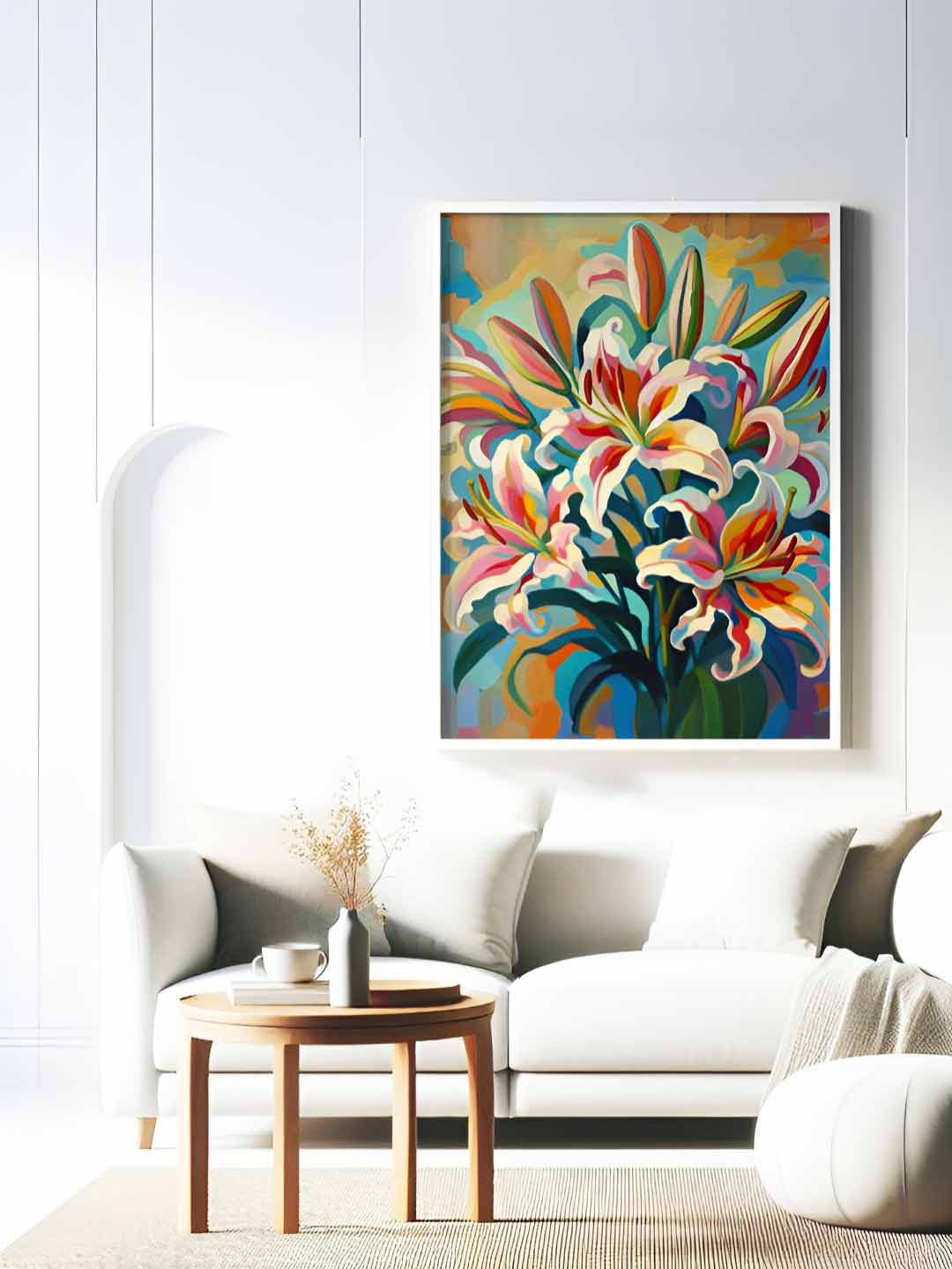 Sassyco Lilies Canvas Wall Rectangle Paintings Wall Art -18 x 22In