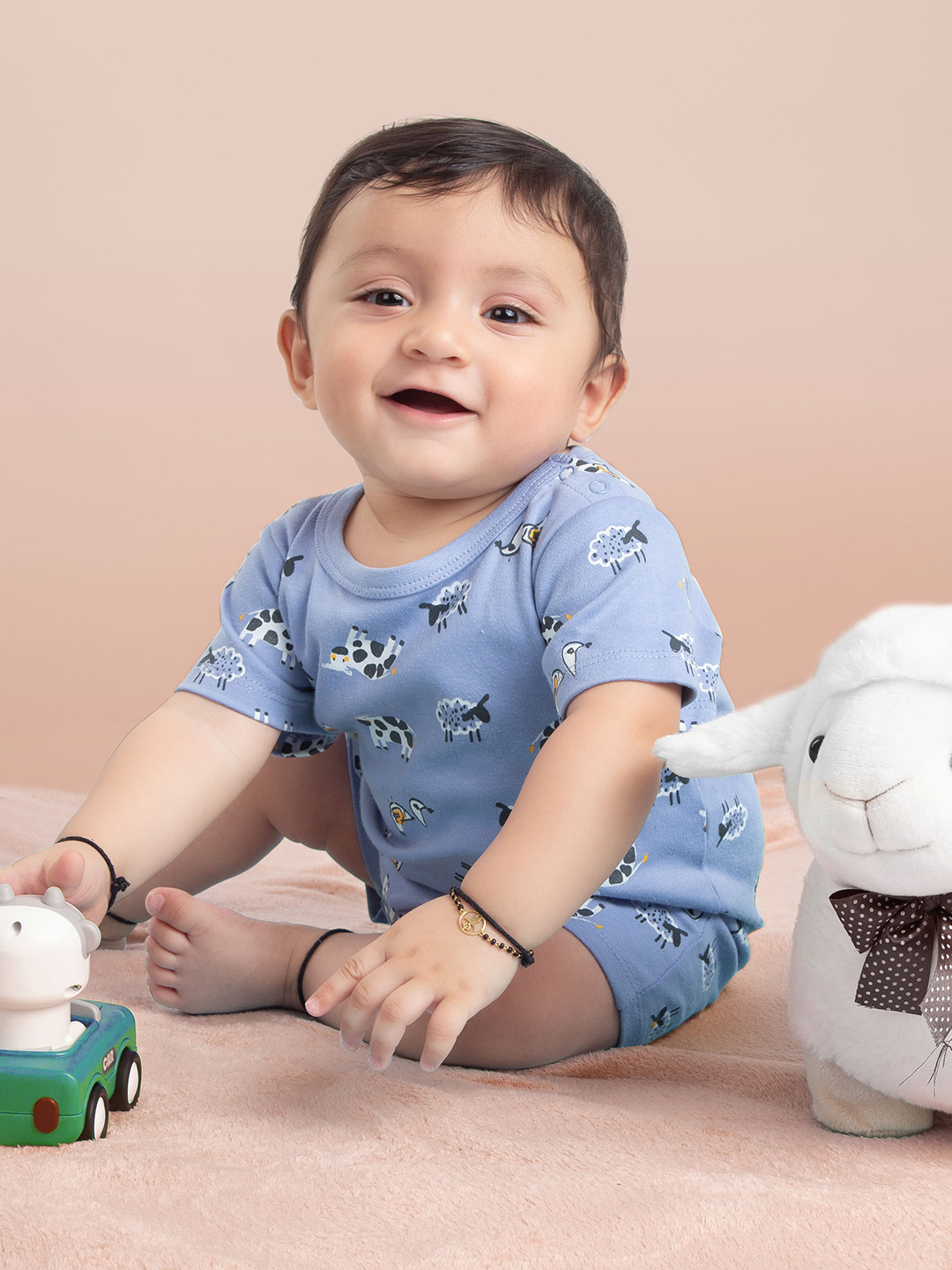 BONTOTS Infant Boys Farmyard Friends Printed Organic Cotton Romper