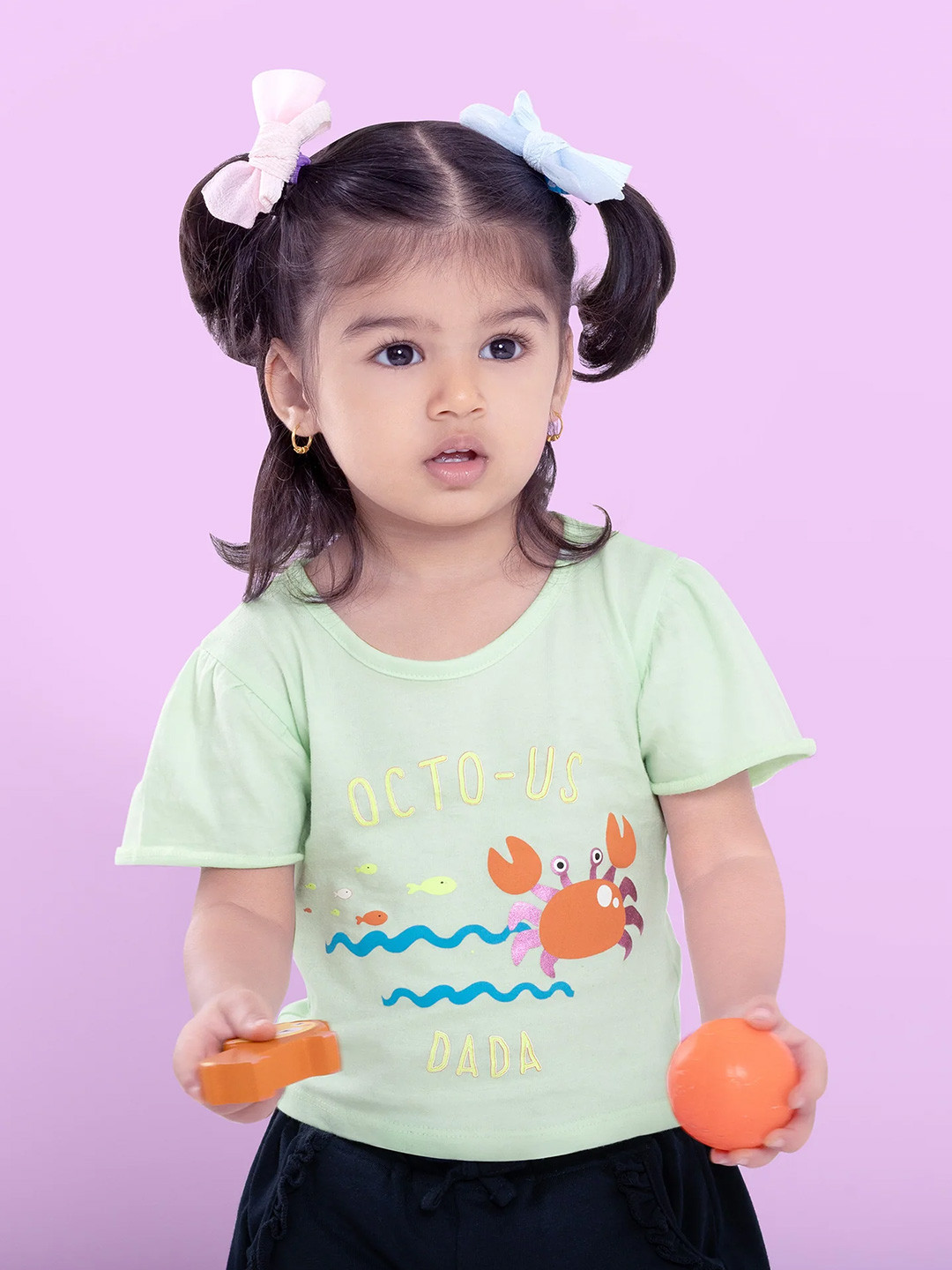 BONTOTS Infant Girls Octo-Us Dada Printed Organic Cotton T-Shirt